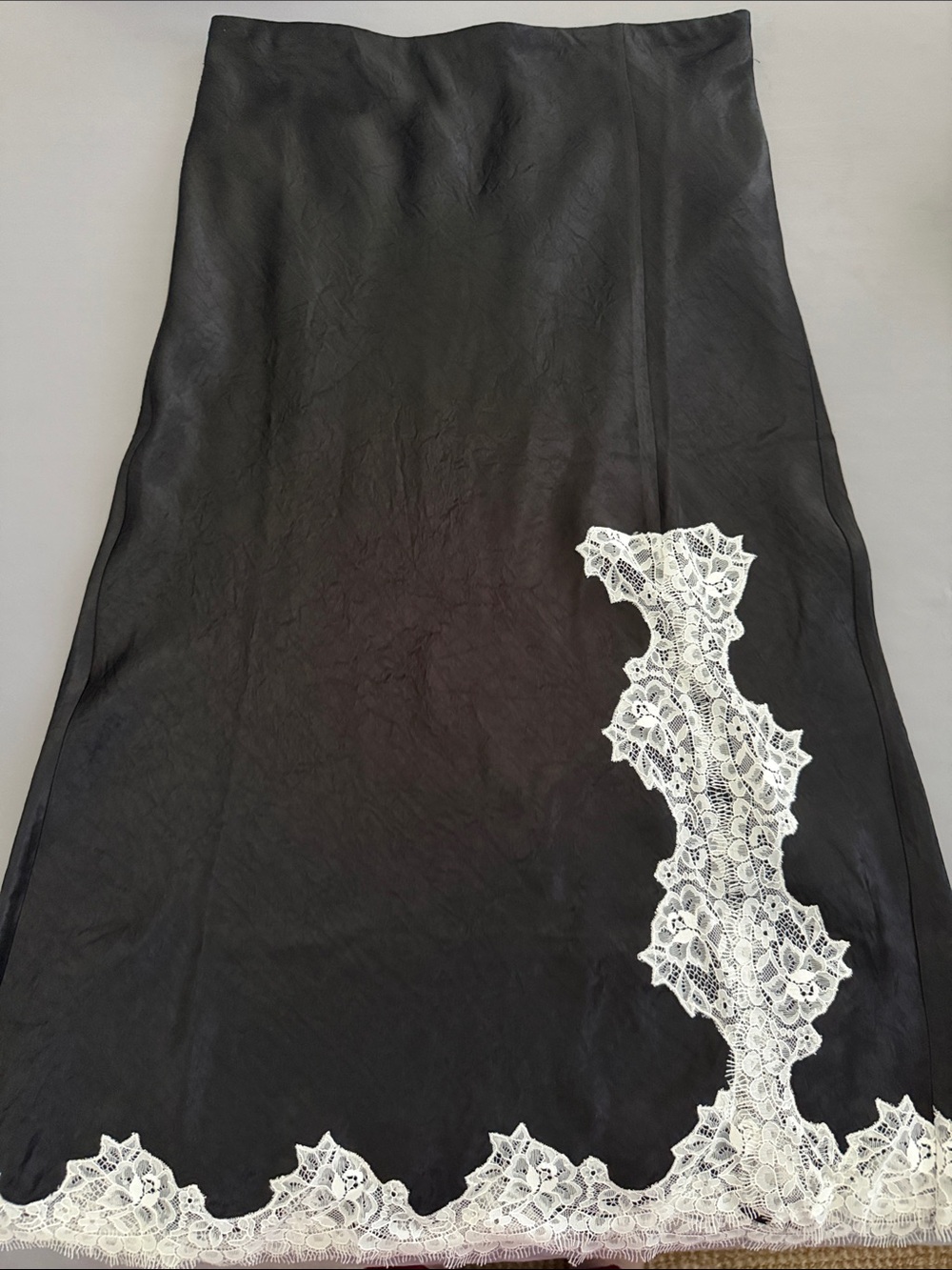 J. Crew Black Midi Skirt with White Lace Trim